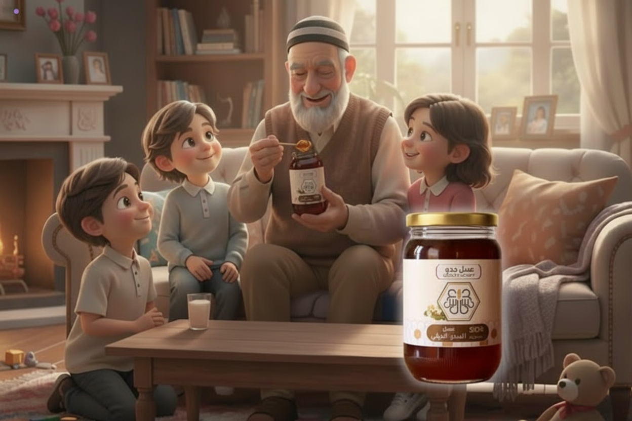 جدو أحمد زكي مع أحفاده يشاركهم عسل جدو في جو عائلي دافئ